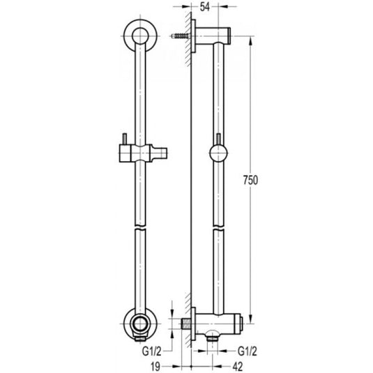 Flova Round Slide Rail Kit With GoClick® On/Off Control And Integral Wall Outlet - LVPFSSGO-V - Bathroom Shack