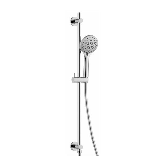 Flova Levo Round Slide Rail With 5-Function Handshower, Smooth Hose & Integral Wall Outlet – Diamond Chrome - LVSRWO-RO - Bathroom Shack