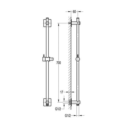 Flova Slide Rail With Integral Wall Outlet – Square Plate – Matt Black - MB-LVSSWO-SQ - Bathroom Shack
