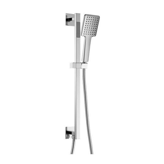 Flova Quba Slide Rail With Handshower, Smooth Hose & Integral Wall Outlet – Diamond Chrome - QUSRWO - Bathroom Shack