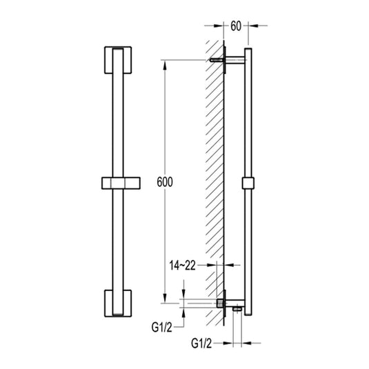 Flova Square Slide Rail With Integral Wall Outlet – Square Plate – Diamond Chrome - QUSSWO - Bathroom Shack