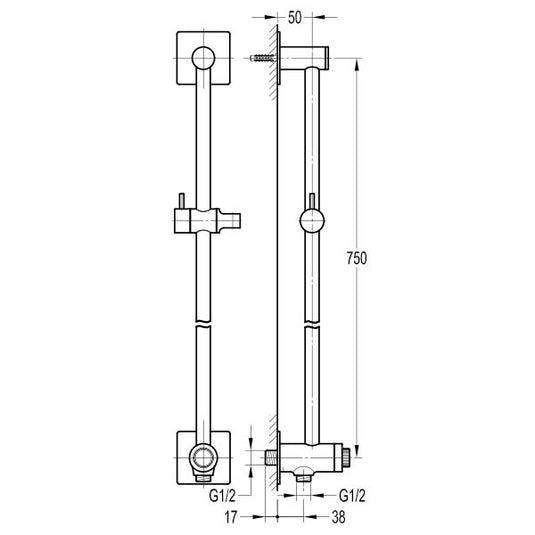 Flova Square GoClick Slide Rail With Flow Control - SRGOSS-V - Bathroom Shack