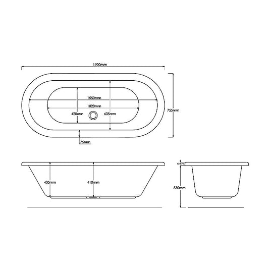 Abacus Vessini 1700x755 Freestanding bath with White Panel - VEBA-20-1775