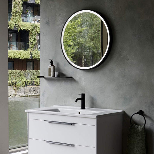 Britton Hoxton LED Illuminated Bathroom Mirror with Demister Pad 800mm H x 800mm W - Matt Black - Bathroom Shack