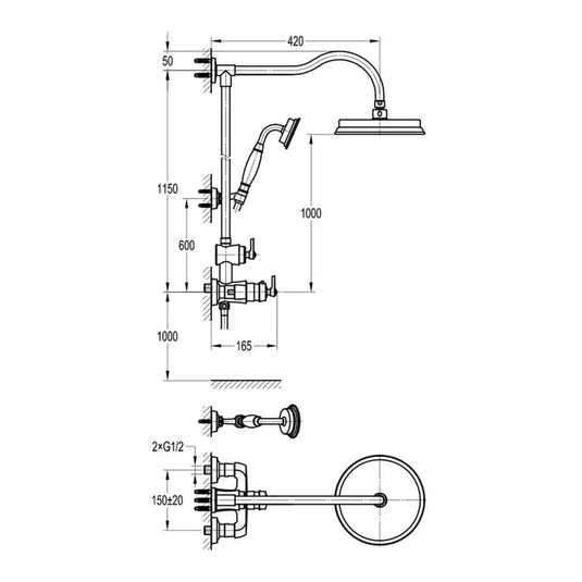 Flova Liberty Thermostatic Shower, Overhead Rainshower & Handset Kit - Oil Rubbed LITSKIT-ORB - Bathroom Shack