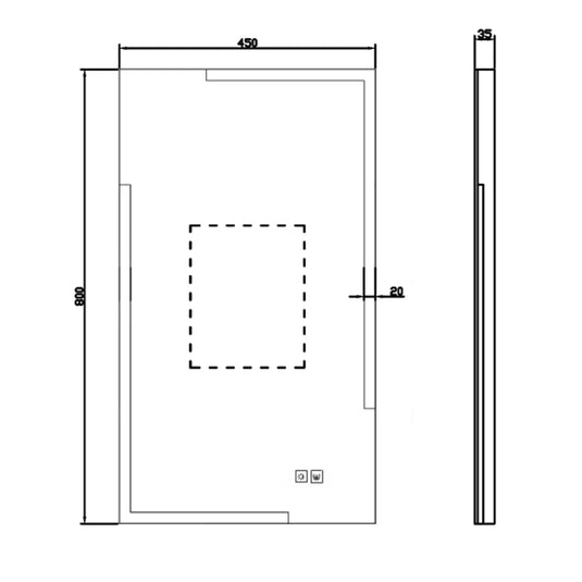 JTP Glance Rectangular LED Illuminated Bathroom Mirror 800mm H x 450mm W - Chrome - Bathroom Shack