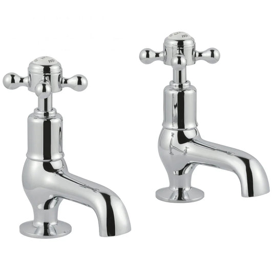 JTP Grosvenor Cloakroom Basin Taps Pair Cross Handle - Chrome/White - Bathroom Shack