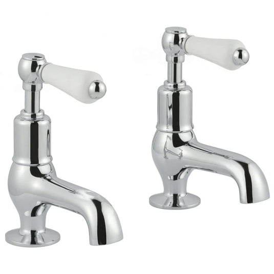 JTP Grosvenor Cloakroom Basin Taps Pair Lever Handle - Chrome/White - Bathroom Shack