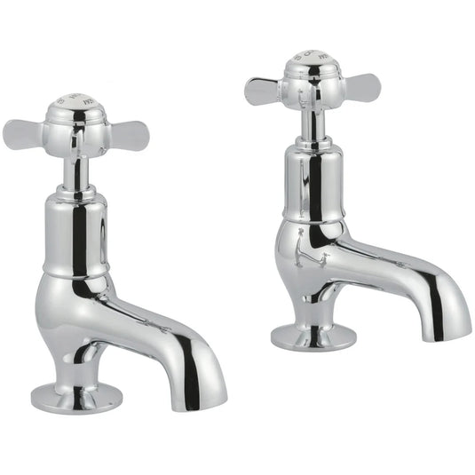JTP Grosvenor Cloakroom Basin Taps Pair Pinch Handle - Chrome/White - Bathroom Shack