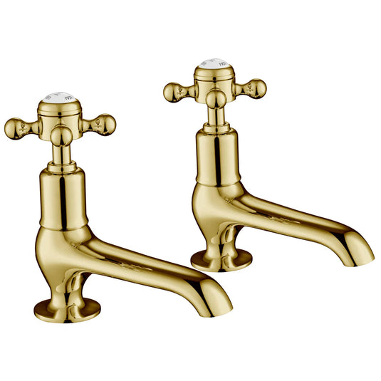 JTP Grosvenor Long Nose Basin Taps Pair Cross Handle - Antique Brass - Bathroom Shack