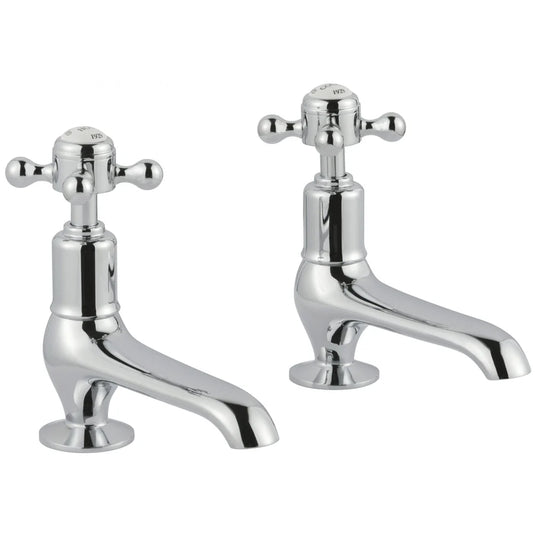 JTP Grosvenor Long Nose Basin Taps Pair Cross Handle - Chrome/White - Bathroom Shack
