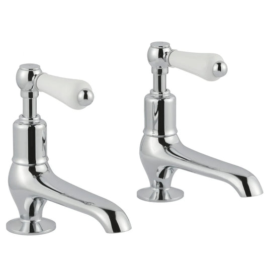 JTP Grosvenor Long Nose Basin Taps Pair Lever Handle - Chrome/White - Bathroom Shack