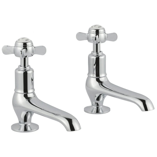JTP Grosvenor Long Nose Basin Taps Pair Pinch Handle - Chrome/White - Bathroom Shack