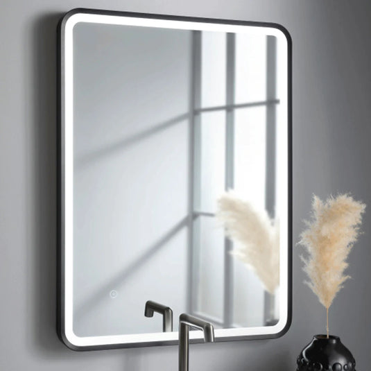 JTP Hix Rectangular LED Illuminated Bathroom Mirror 800mm H x 600mm W - Matt Black - Bathroom Shack