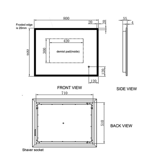 JTP Image Rectangular LED Illuminated Bathroom Mirror 600mm H x 800mm W - Chrome - Bathroom Shack