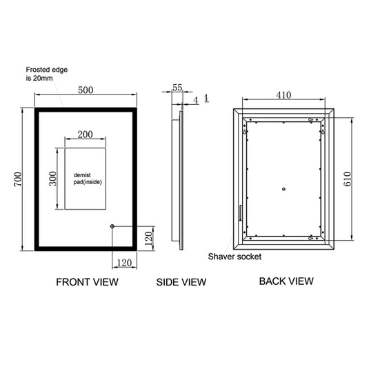 JTP Image Rectangular LED Illuminated Bathroom Mirror 700mm H x 500mm W - Chrome - Bathroom Shack