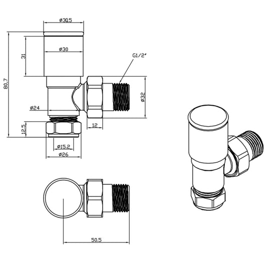 JTP Manual Angled Radiator Valves Pair - Brushed Bronze - Bathroom Shack
