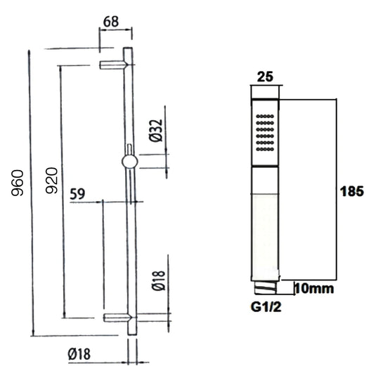 JTP Minimalist Shower Rail Kit Single Function Handset - Chrome - Bathroom Shack