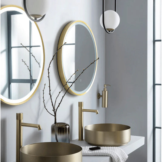 JTP Vos Round LED Illuminated Bathroom Mirror 600mm Wide - Brushed Brass - Bathroom Shack