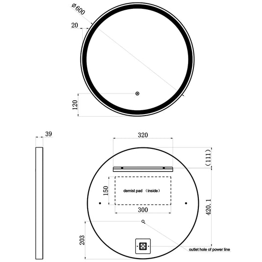 JTP Vos Round LED Illuminated Bathroom Mirror 600mm Wide - Matt Black - Bathroom Shack