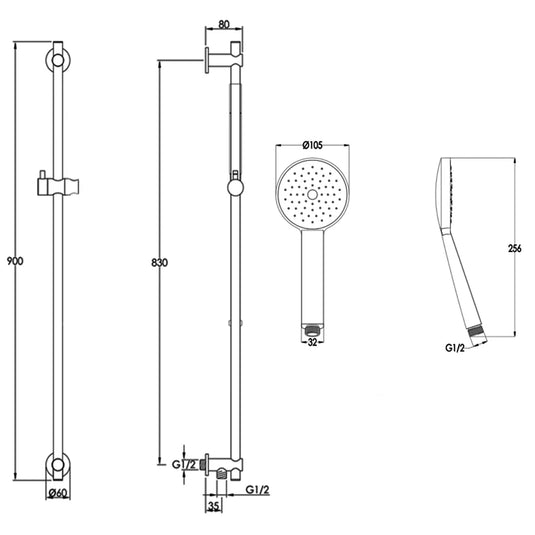 JTP Vos Single Function Slide Rail Kit with Round Shower Handset - Brushed Black - Bathroom Shack