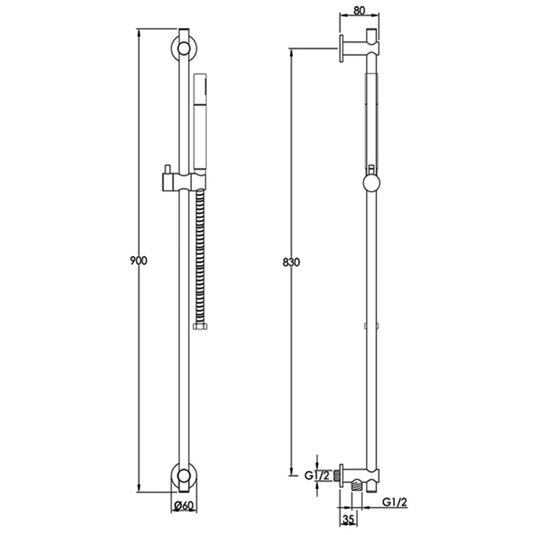 JTP Vos Single Function Slide Rail Kit with Slim Shower Handset - Brushed Black - Bathroom Shack