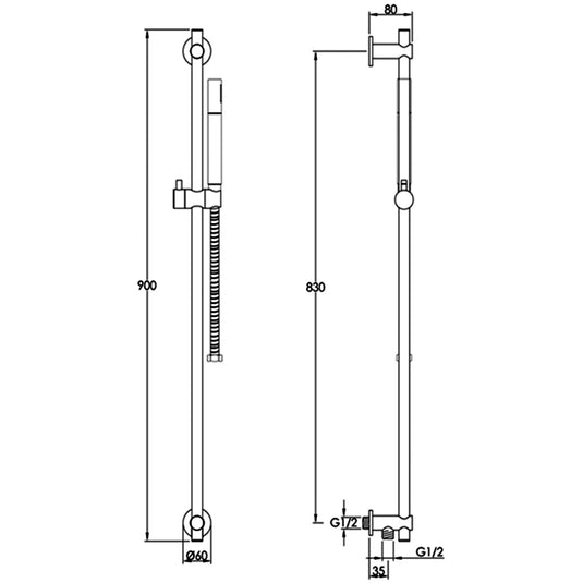 JTP Vos Single Function Slide Rail Kit with Slim Shower Handset - Brushed Bronze - Bathroom Shack