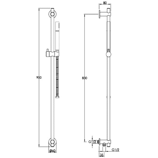 JTP Vos Slide Rail with Single Function Hand Shower and Shower Hose - Brushed Brass - Bathroom Shack