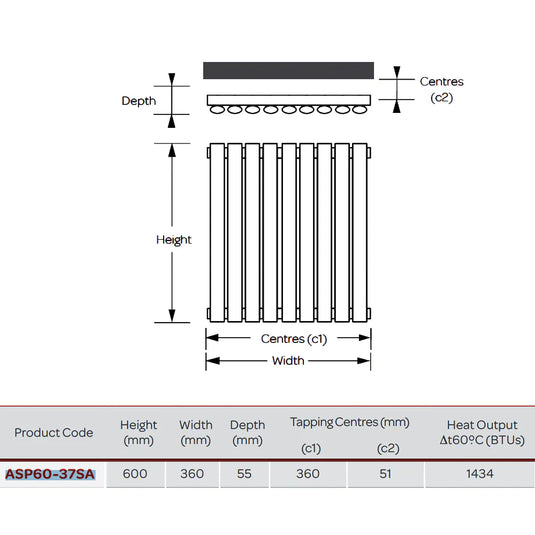 Kartell Aspen Single Designer Vertical Radiator 600mm H x 380mm W - Anthracite - Bathroom Shack