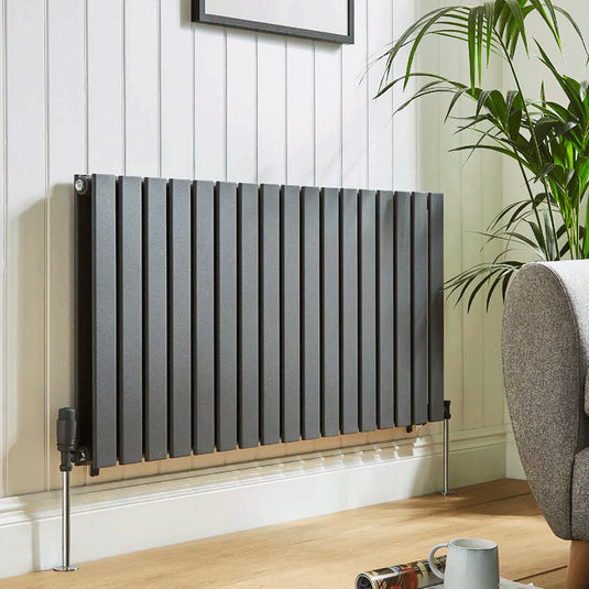 Kartell Boston Double Designer Horizontal Radiator 600mm H x 770mm W - Anthracite - Bathroom Shack
