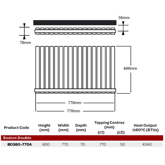 Kartell Boston Double Designer Horizontal Radiator 600mm H x 770mm W - Anthracite - Bathroom Shack