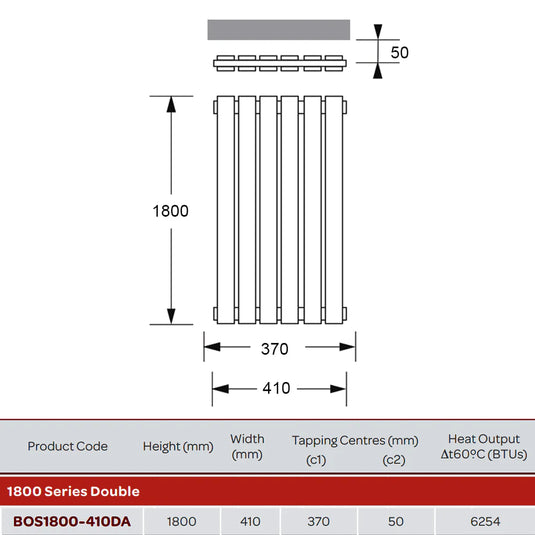 Kartell Boston Double Vertical Designer Radiator 1800mm H x 410mm W - Matt Anthracite - Bathroom Shack