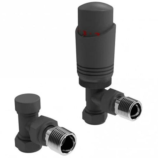 Kartell K-Design Thermostatic Angled Radiator Valves Pair - Anthracite - Bathroom Shack