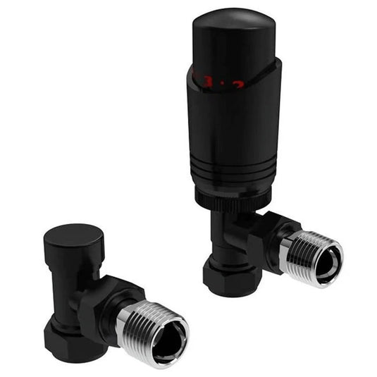Kartell K-Design Thermostatic Angled Radiator Valves Pair - Black - Bathroom Shack
