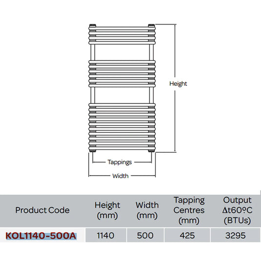 Kartell Kolumn Designer Heated Towel Rail 1140mm H x 500mm W - Matt Anthracite - Bathroom Shack
