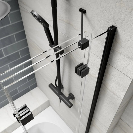 Kudos Inspire 3 Panel Bath Screen Matt Black 1250mm RH - Bathroom Shack