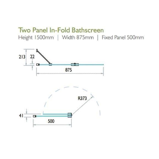 Kudos Inspire 875mm 2 Panel In-Fold 6mm Bath Screen (LH) - Bathroom Shack