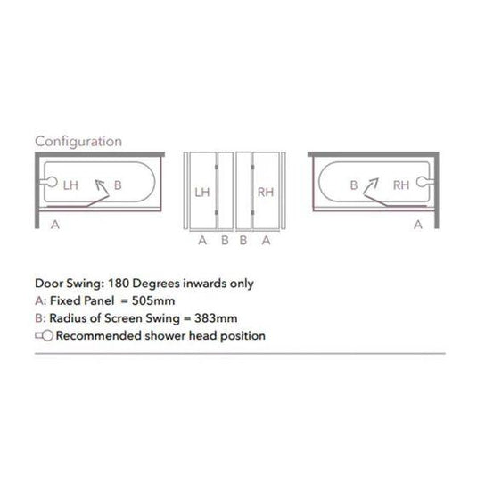 Merlyn Ionic 850 x 1500mm 2 Panel Hinged Bath Screen (RH) - MB7AR - Bathroom Shack