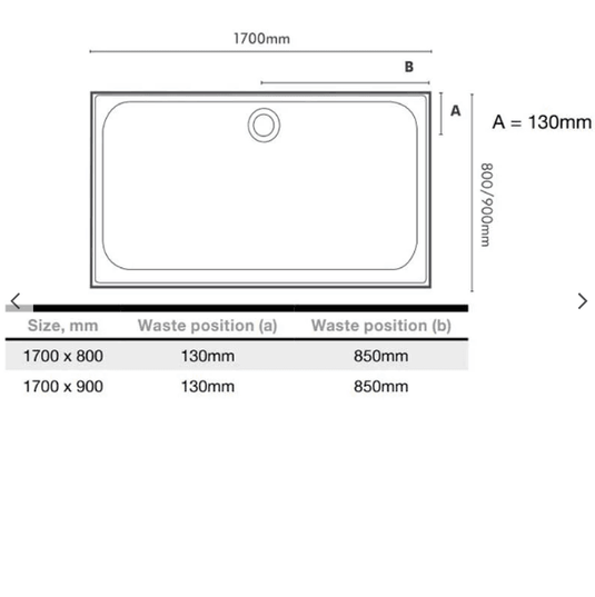 Merlyn MStone 1700 x 800mm Rectangular Shower Tray with 90mm Fast Flow Waste - White - D178RT - Bathroom Shack