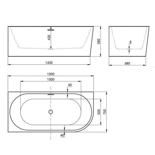 Oceana Barmouth 1500mm J Shape Freestanding Bath (LH) - Bathroom Shack