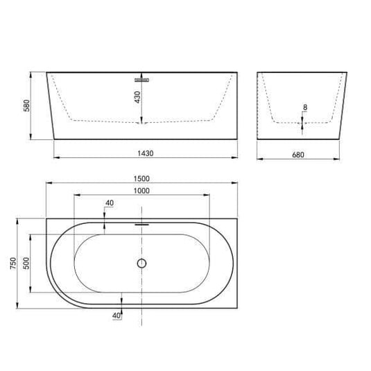 Oceana Barmouth 1500mm J Shape Freestanding Bath (RH) - Bathroom Shack