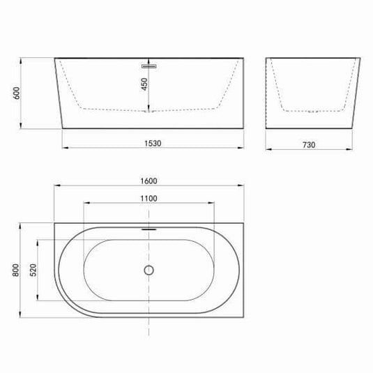 Oceana Barmouth 1600mm J Shape Freestanding Bath (RH) - Bathroom Shack