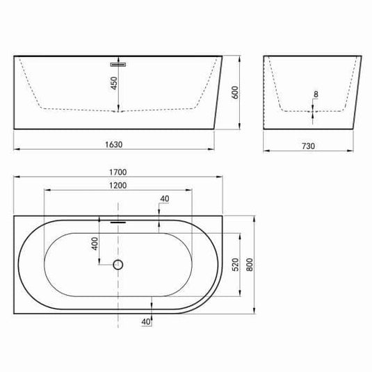 Oceana Barmouth 1700mm J Shape Freestanding Bath (LH) - Bathroom Shack