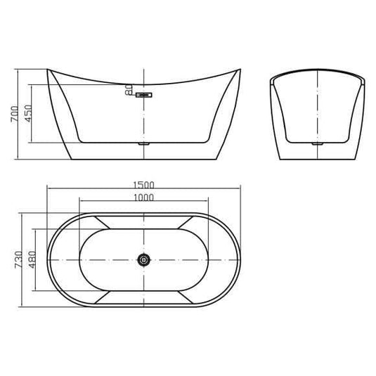 Oceana Cardigan 1500mm Freestanding Double Ended Bath - Bathroom Shack