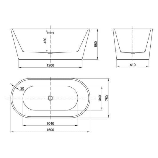 Oceana Caswell 1500mm Freestanding Double Ended Bath - Bathroom Shack