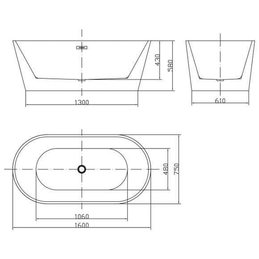 Oceana Caswell 1600mm Freestanding Double Ended Bath - Bathroom Shack
