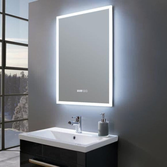 Oceana Desire 730mm LED Portrait Mirror Inc Digital Clock - Chrome - Bathroom Shack