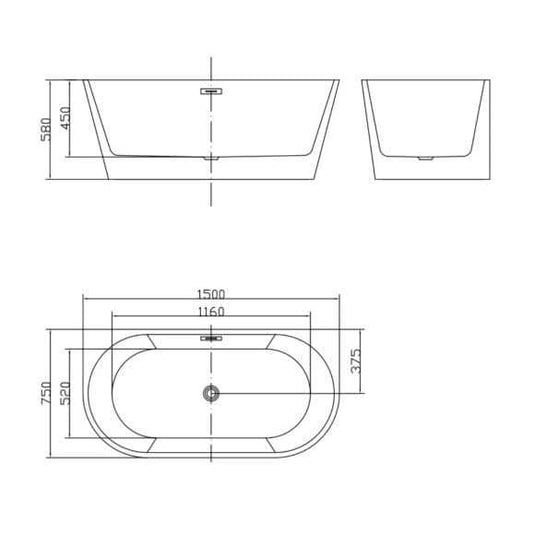 Oceana Langland 1500mm Freestanding Double Ended Bath - Bathroom Shack