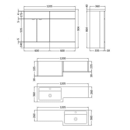 Oceana Rio 1200 Type A Furniture Set & Basin in Grey Gloss (RH) - Bathroom Shack