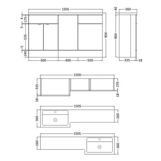 Oceana Rio 1500 Type A Furniture Set & Basin in Gloss White (RH) - Bathroom Shack